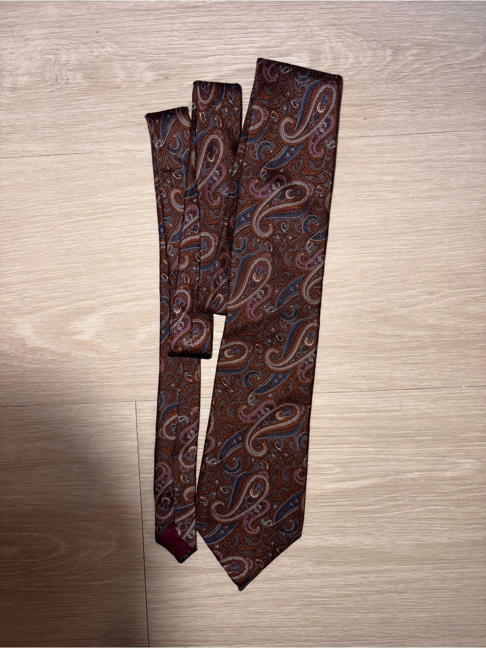 Damon Brand Men’s 100% Silk Brown Paisley Tie with Blue Accents